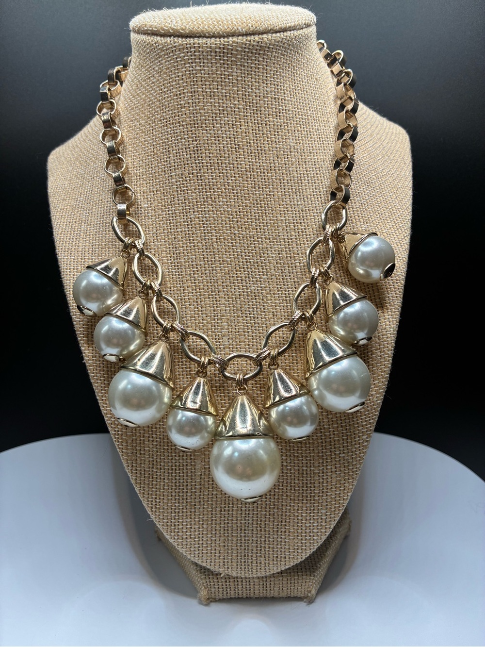 Vintage Gold-Tone Pearl Drop Statement Necklace - Unbranded